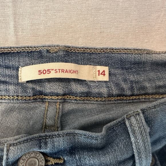 levis 505 jeans womens size 14 straight leg stretch mid rise denim blue - Picture 3 of 8